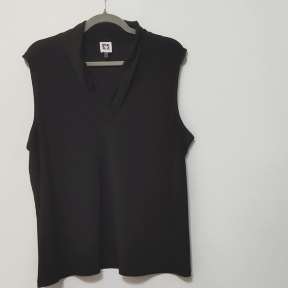Kim Rogers Size XL Black Sleeveless V Neck Cowl Detail Shell Blouse Layering - Picture 1 of 14